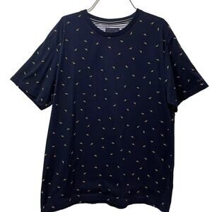 Denim And Flowers Ricky Singh Men’s Large Navy T-Shirt V-Neck With Gold Birds